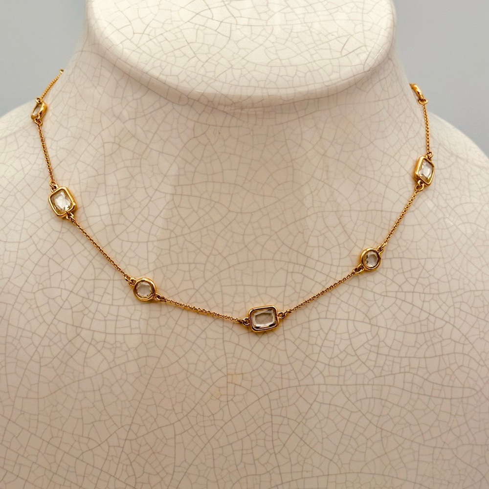 Kate Spade New York Gold Tone Clear Crystal Station Necklace Emerald & Round Cut